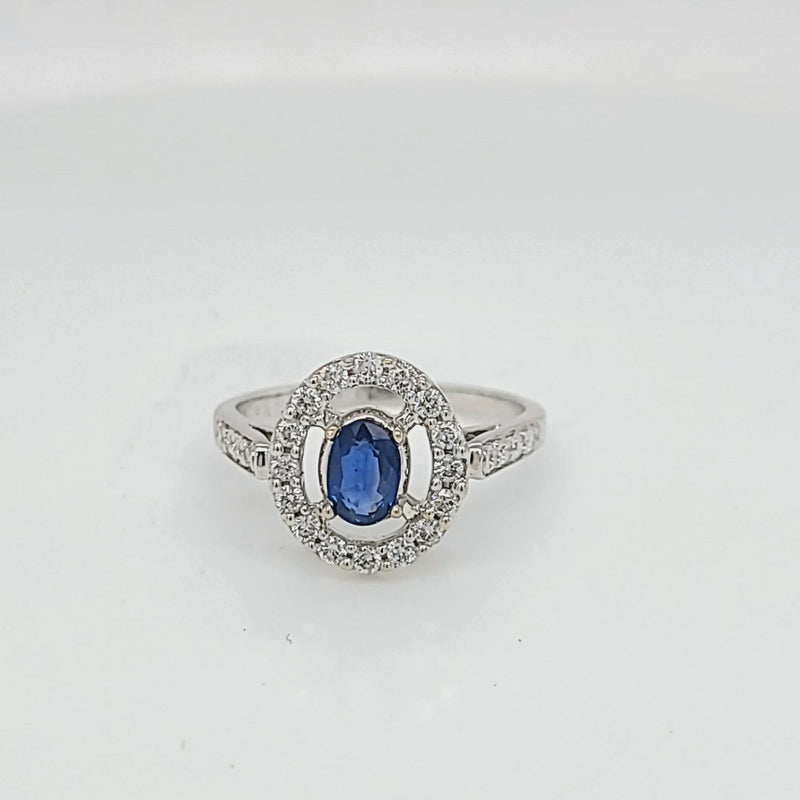 Oval Blue Sapphire & Diamond Halo Ring