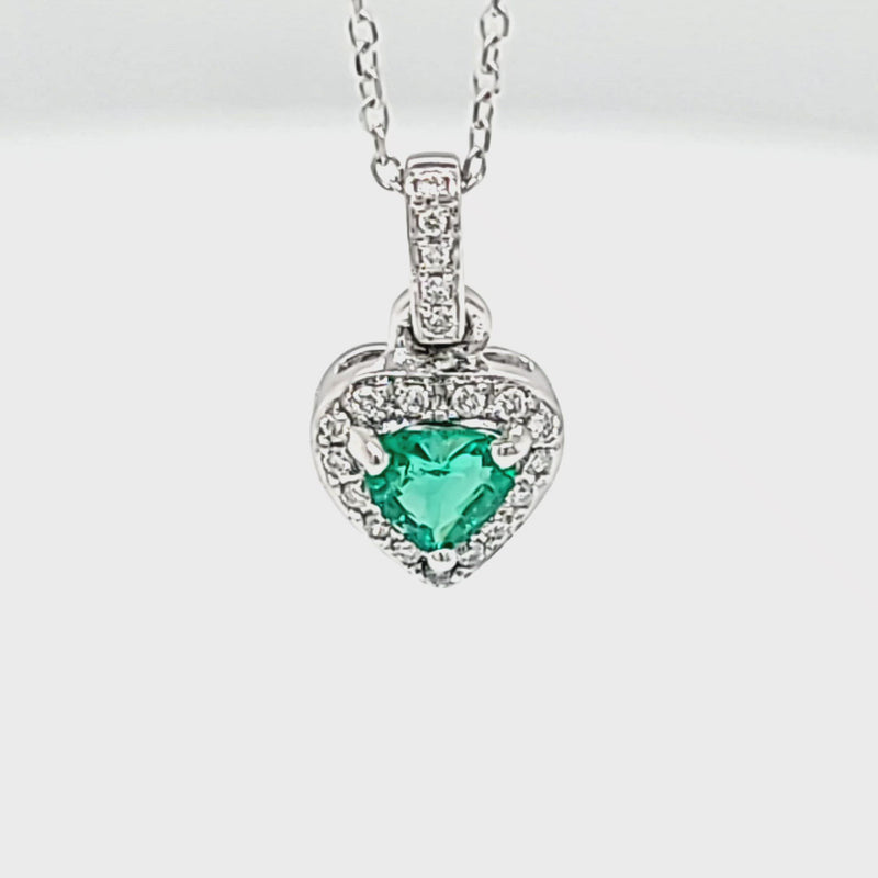 Heart Shaped Emerald Pendant with Diamond Halo