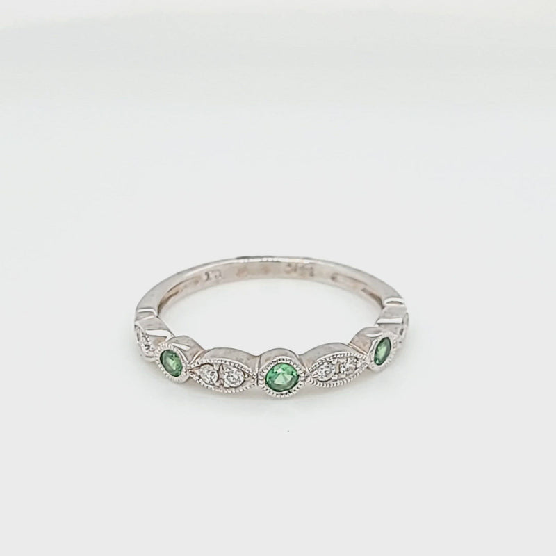 Green Tsavorite Garnet & Diamond Stackable Ring