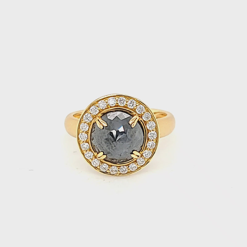 Rose-Cut Black Diamond & Diamond Halo Style Ring