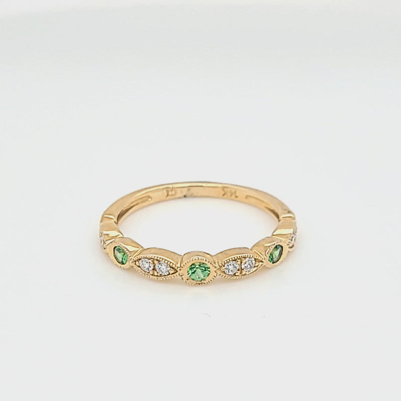 Green Tsavorite Garnet & Diamond Stackable Ring