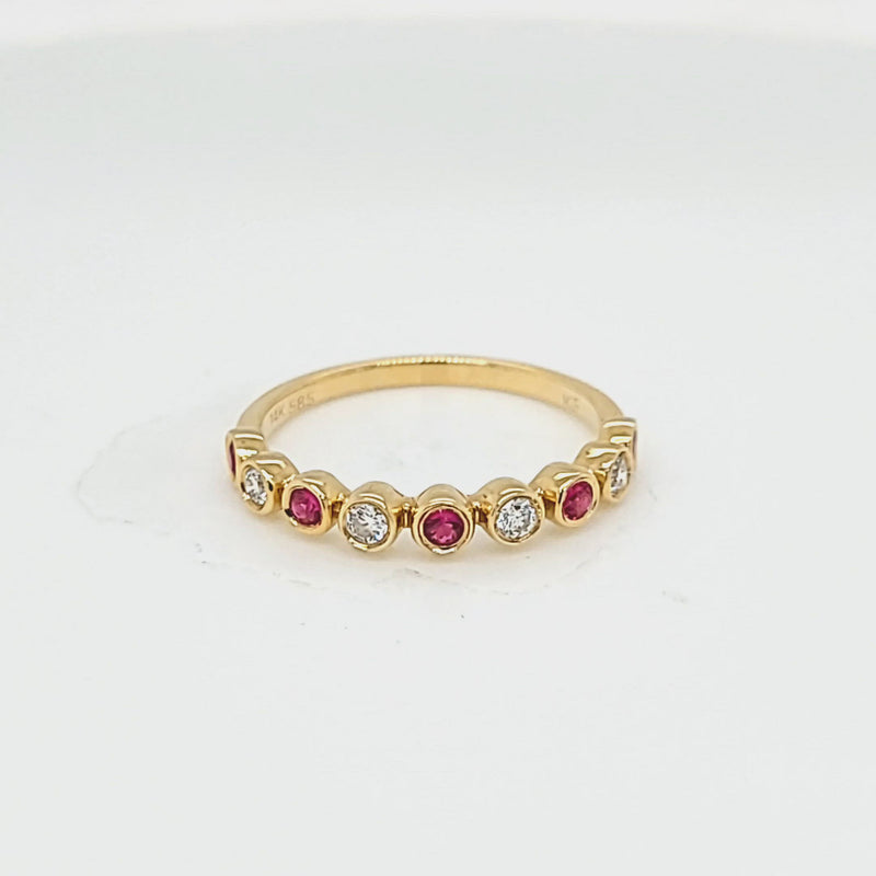 Stackable Round Ruby and Round Diamond Band