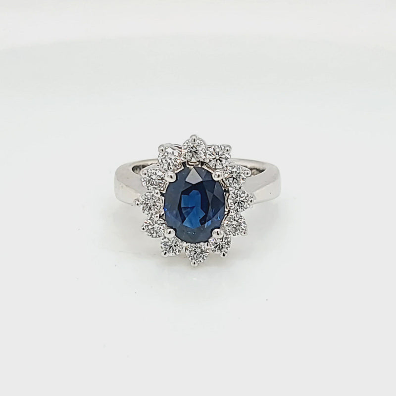 Oval Blue Sapphire & Classic Diamond Halo Ring