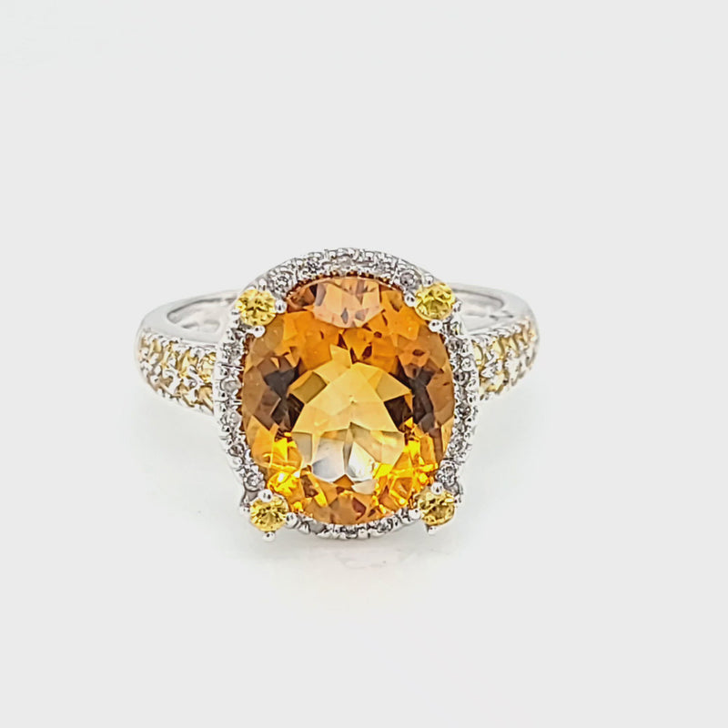 Oval Citrine, Yellow Sapphire and Diamond Ring