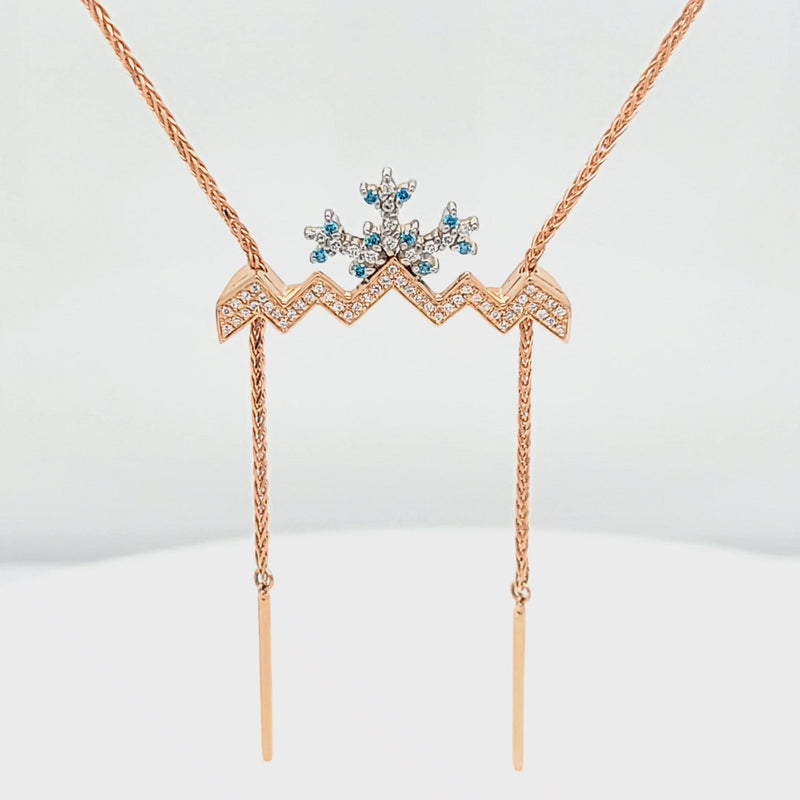 Mountain Silhouette with Snowflake Lariat Style Necklace