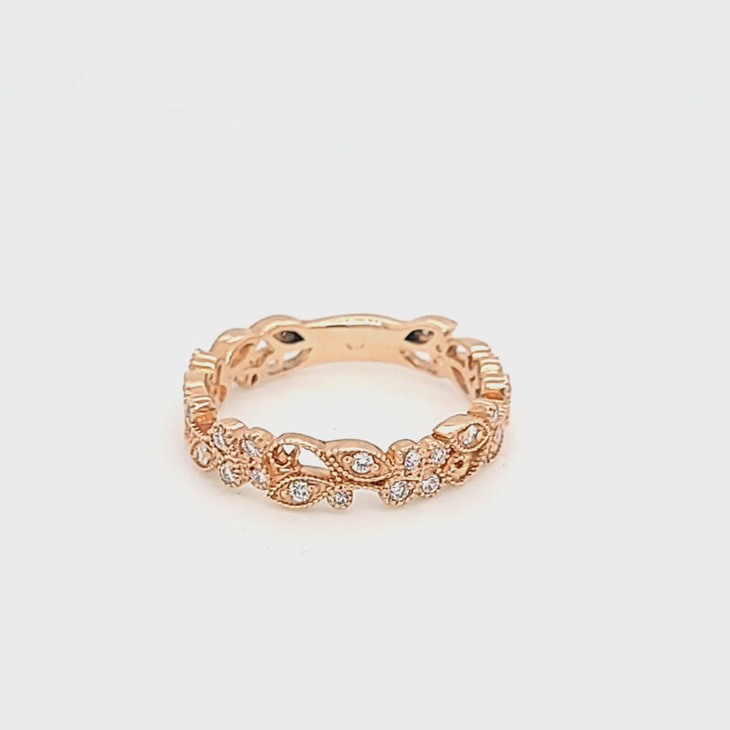 Diamond Vine & Leaf Milgrain Style Filigree Band