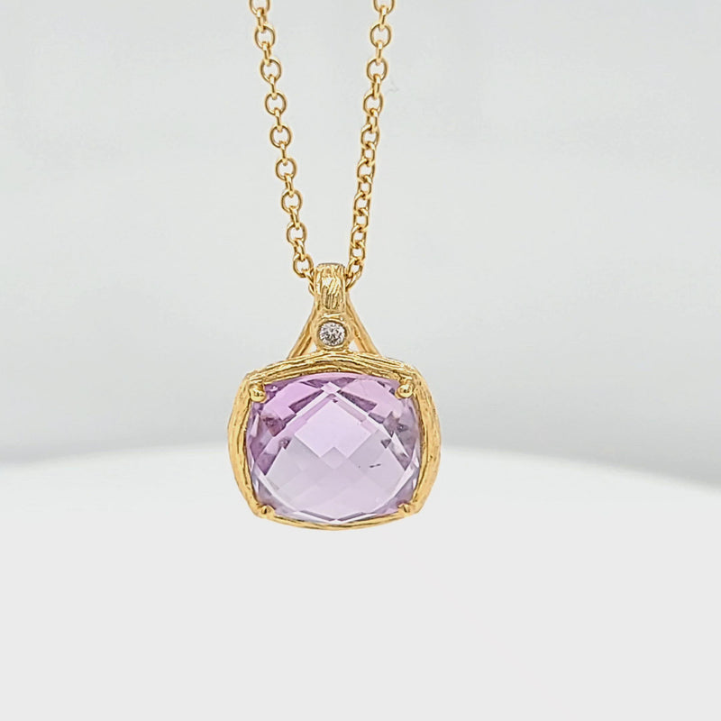 Amethyst and Diamond Textured Gold Necklace