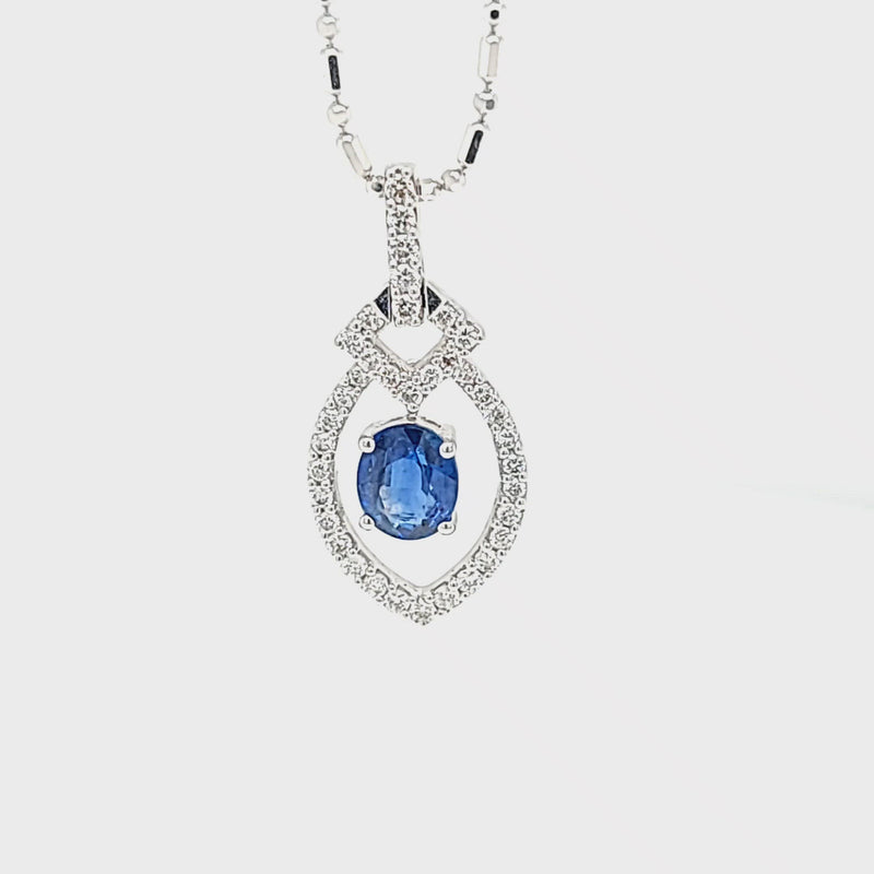 Oval Shaped Sapphire with Diamond Outline Pendant