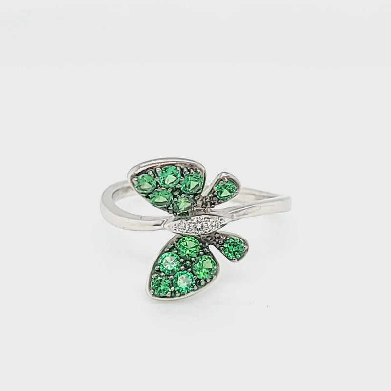 Tsavorite Garnet Winged Butterfly & Diamond Ring