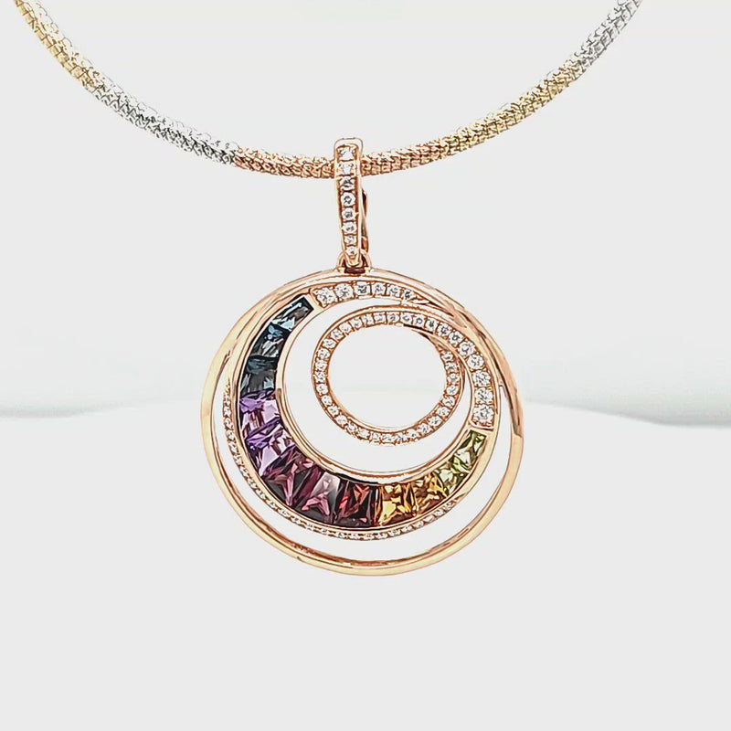 Mixed Gemstone & Diamond Circle Swirl Pendant Video