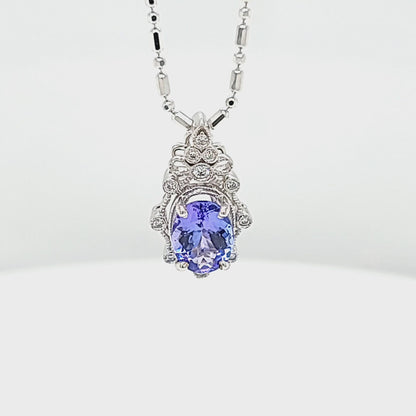 Vintage Inspired Oval Tanzanite & Diamond Pendant