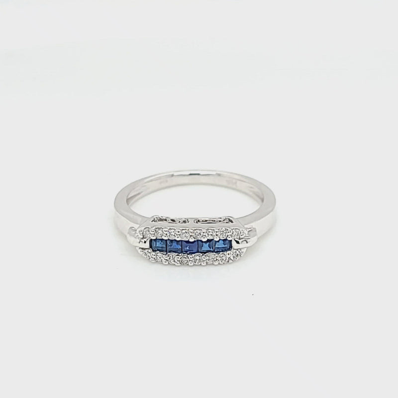 Small Blue Sapphire & Diamond Halo Ring