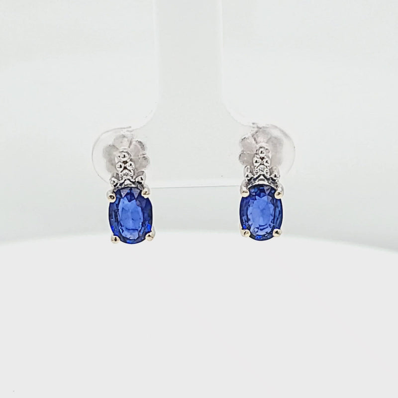 Oval Sapphire with Diamond Accent Stud Earrings