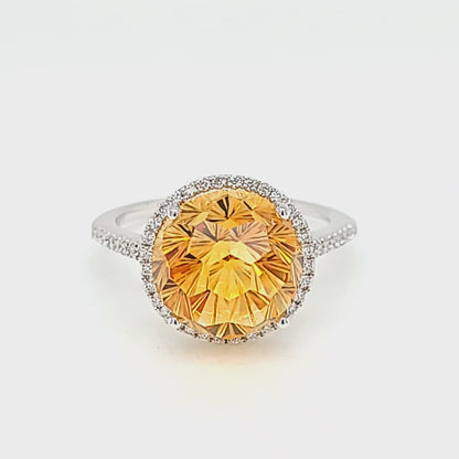 Fancy Cut Beautiful Citrine & Diamond Halo Ring