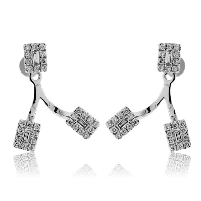 Adjustable Length Baguette and Round Diamond Dangle Earrings - Park City Jewelers