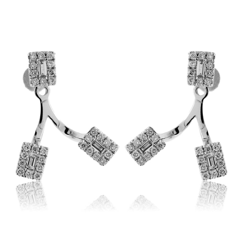 Adjustable Length Baguette and Round Diamond Dangle Earrings - Park City Jewelers