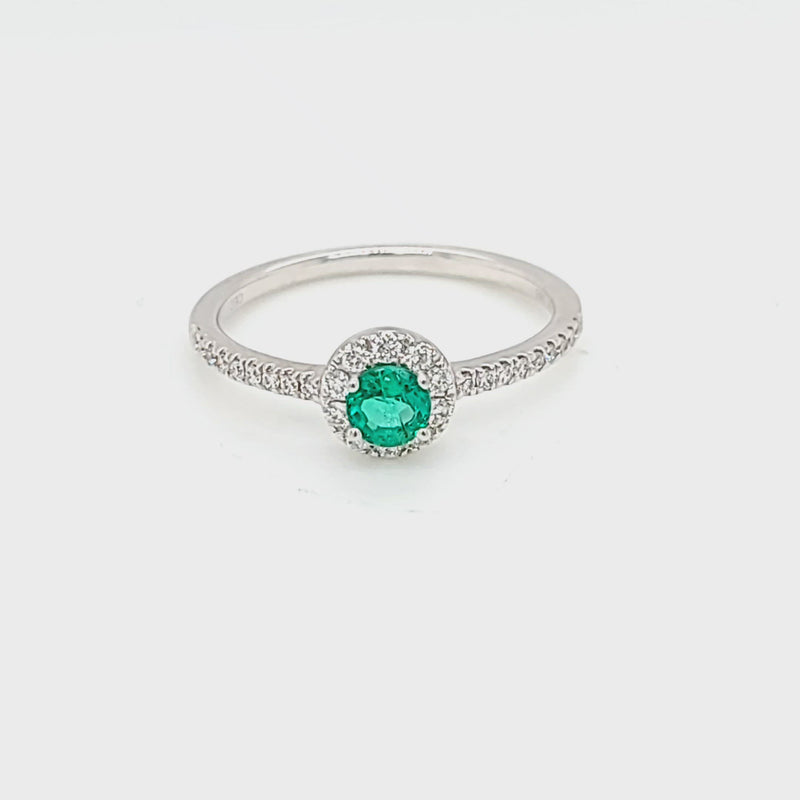 Round Emerald & Diamond Halo Ring