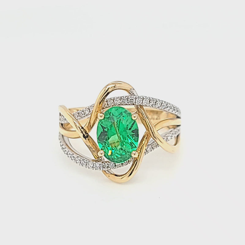 Green Tsavorite Garnet and Diamond Accented Ring