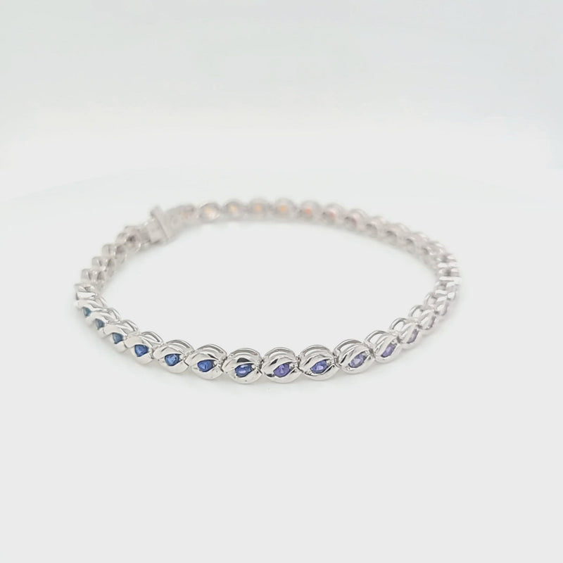 Half Bezel Set Diamond Cut Rainbow Sapphire Bracelet