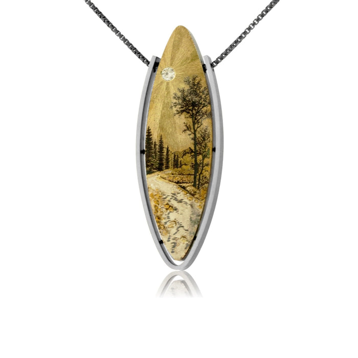 Afternoon Hike in the Mountains Silver, 14K Gold, & Nugget Gold Aspen Grove Pendant - Park City Jewelers
