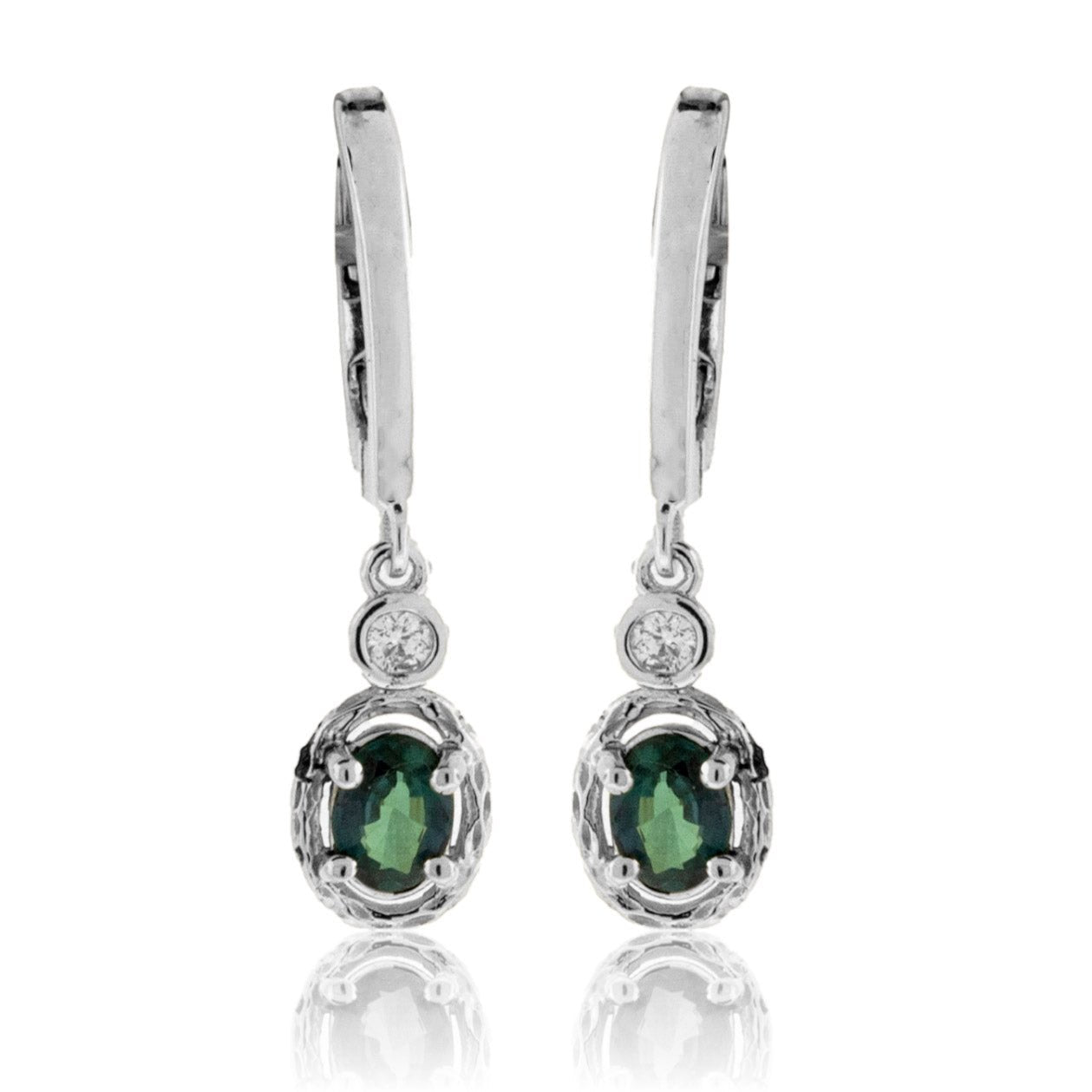 Alexandrite and Diamond Halo Dangle Earrings - Park City Jewelers