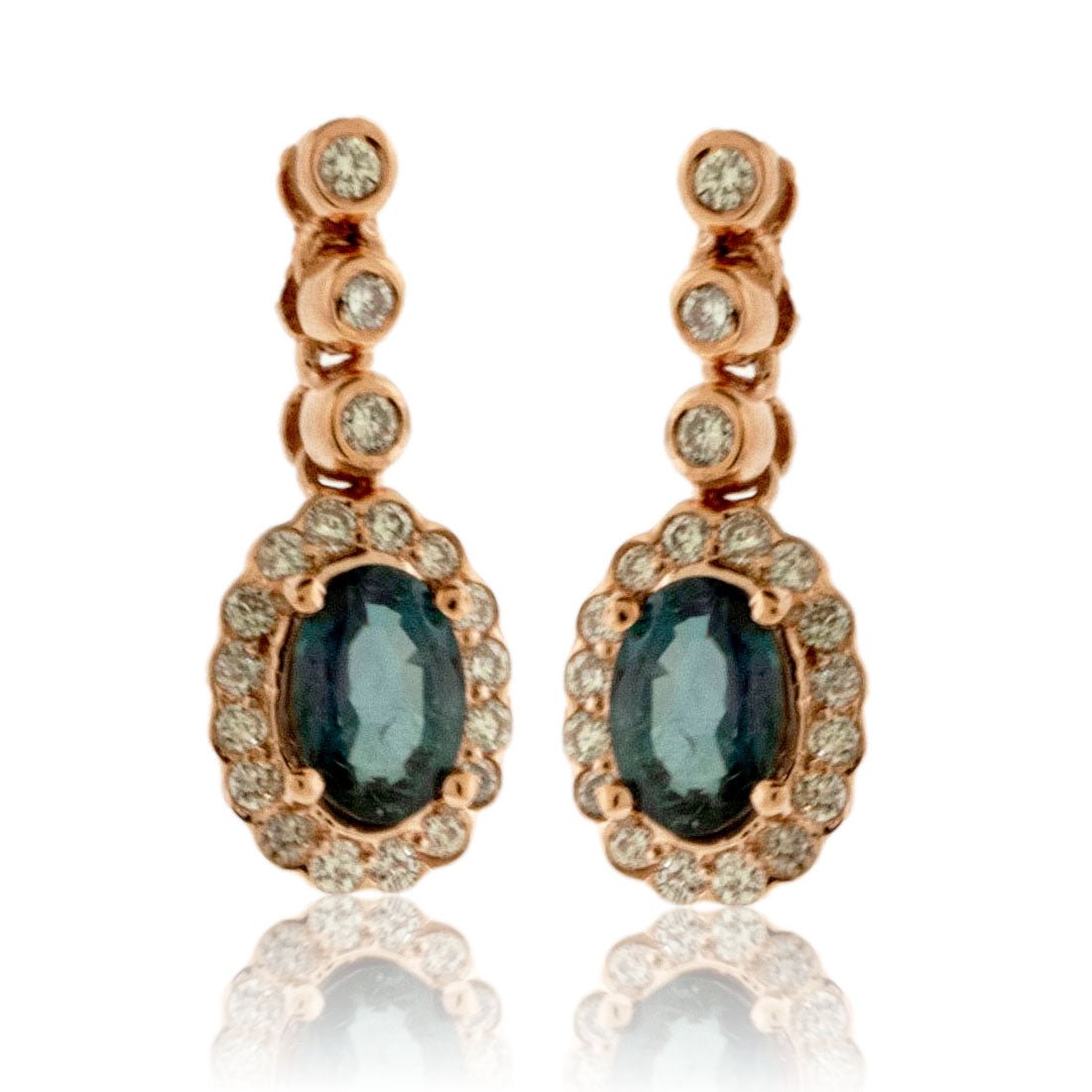 Alexandrite and Diamond Halo Dangle Earrings - Park City Jewelers