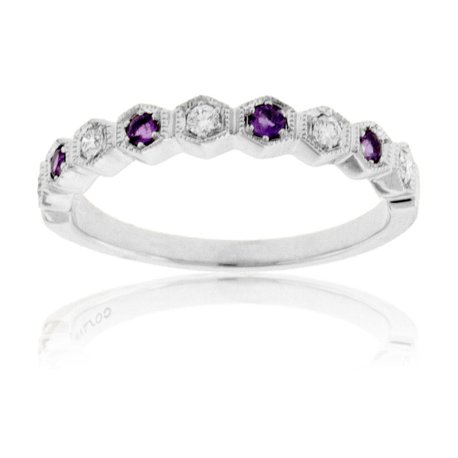 Alternating Amethyst & Diamond Vintage Inspired Band - Park City Jewelers