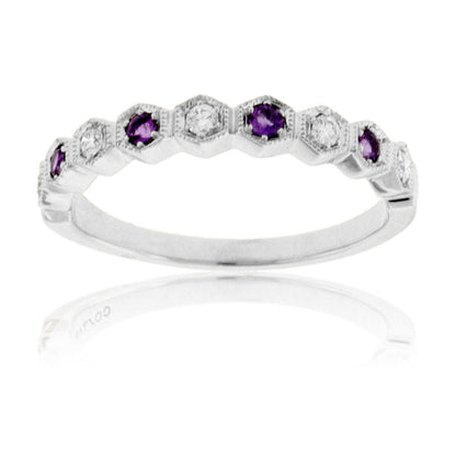 Alternating Amethyst & Diamond Vintage Inspired Band - Park City Jewelers