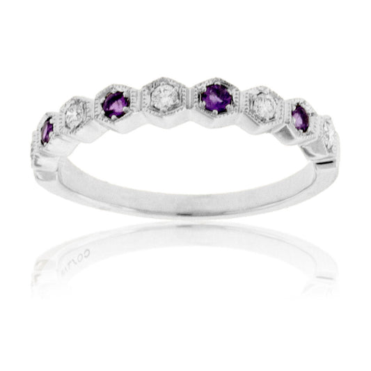 Alternating Amethyst & Diamond Vintage Inspired Band - Park City Jewelers