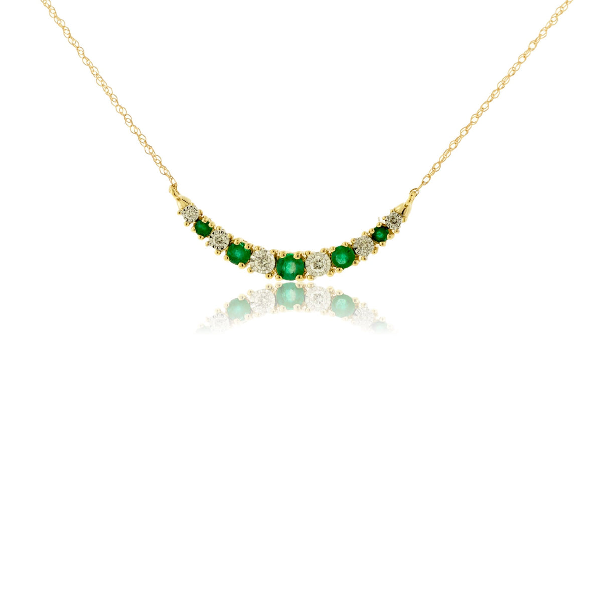 Alternating Emerald & Diamond Curved Bar Necklace - Park City Jewelers