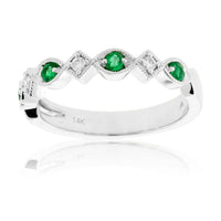 Alternating Emerald & Diamond Milgrain Style Ring - Park City Jewelers