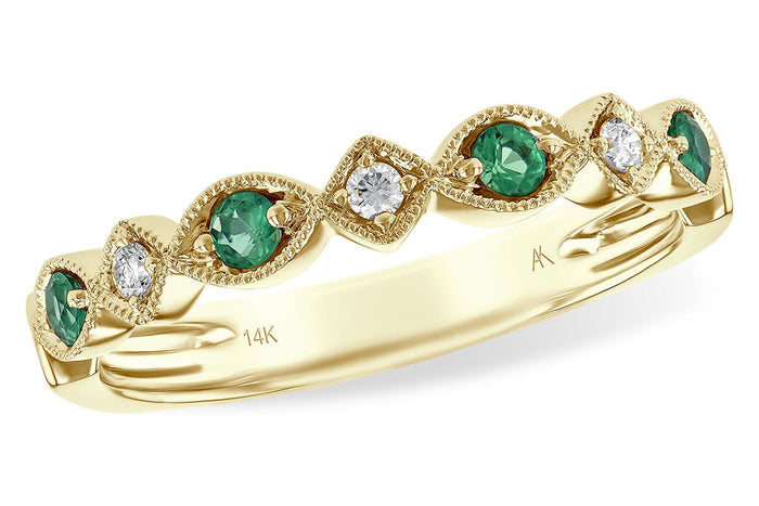 Alternating Emerald & Diamond Milgrain Style Ring - Park City Jewelers