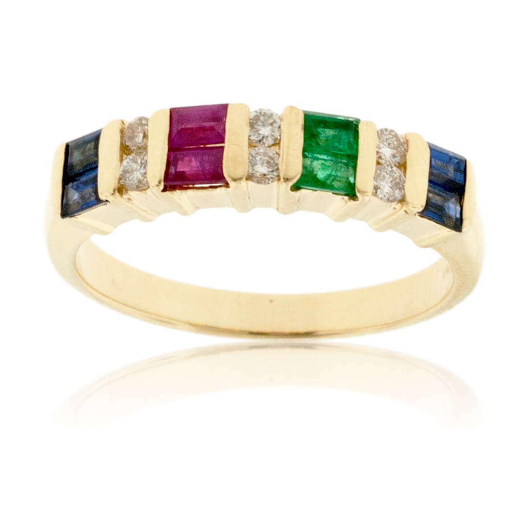 Alternating Emerald, Ruby, Sapphire & Diamond Ring - Park City Jewelers