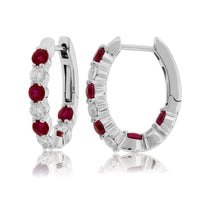 Alternating Ruby & Diamond Huggie Hoop Earrings - Park City Jewelers