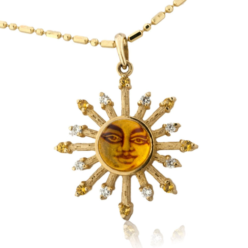 Amber, Diamond, and Sapphire Sun Pendant Large Size - Park City Jewelers