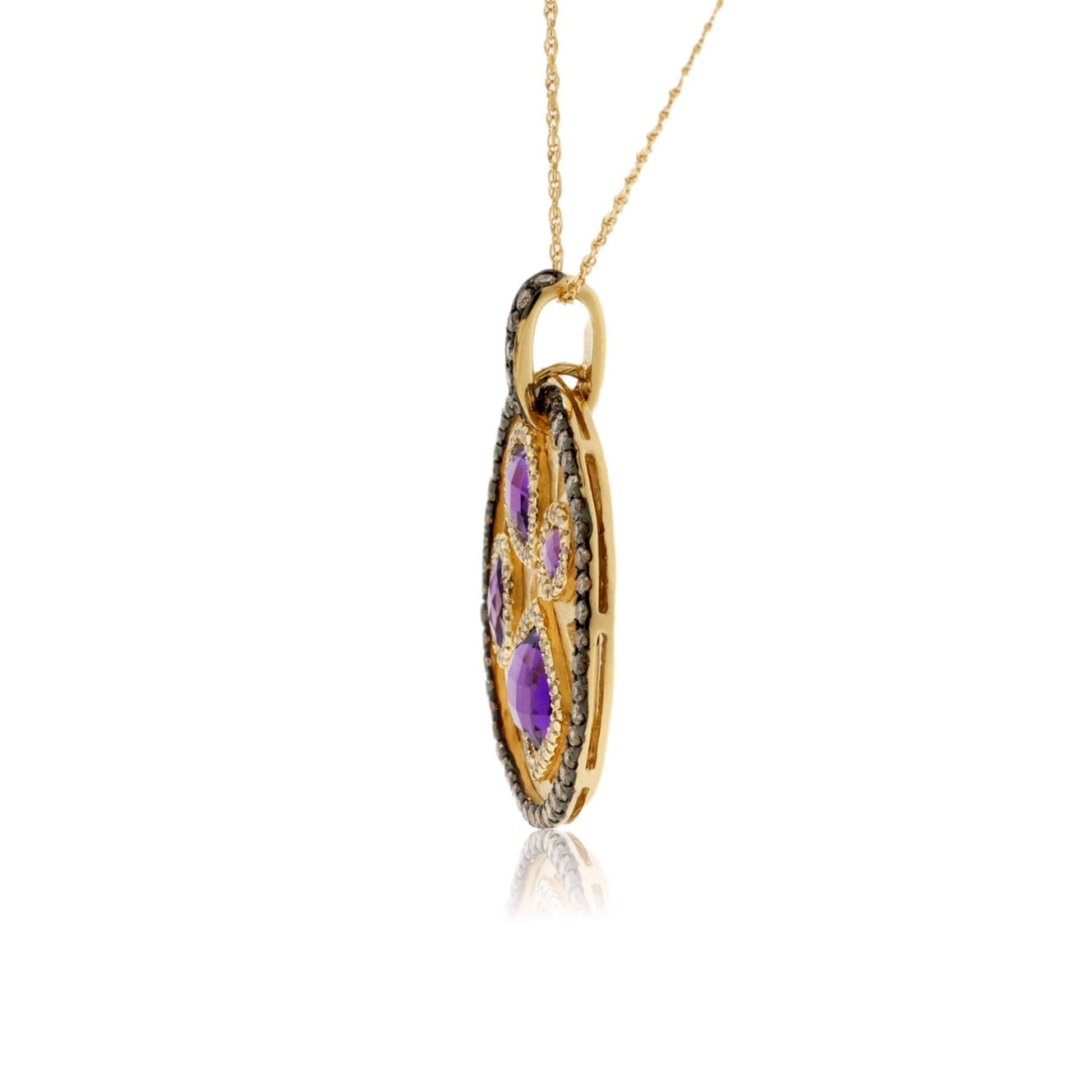 Amethyst and Diamond Disc Style Pendant with Mocha Diamond Halo - Park City Jewelers