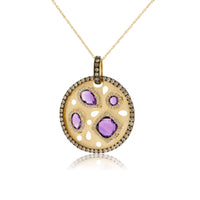 Amethyst and Diamond Disc Style Pendant with Mocha Diamond Halo - Park City Jewelers