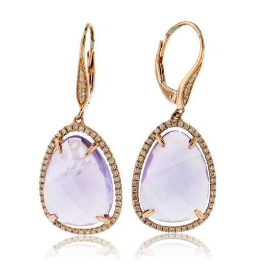 Amethyst and Diamond Halo Dangle Earrings - Park City Jewelers