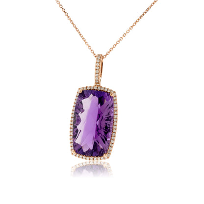 Amethyst and Diamond Halo Style Pendant - Park City Jewelers