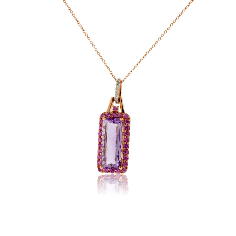 Amethyst and Pink Sapphire Halo Style Pendant - Park City Jewelers