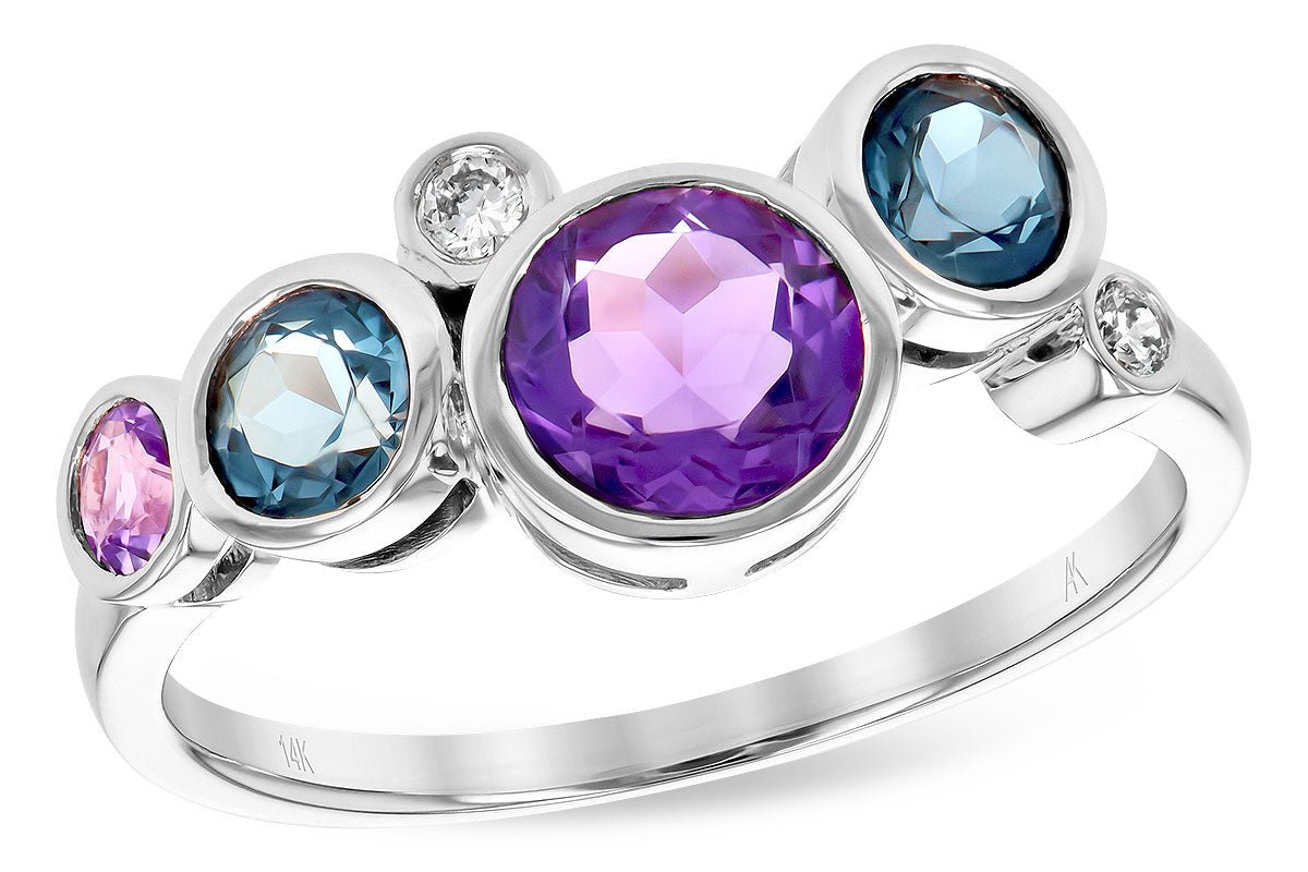 Amethyst, Blue Topaz, & Diamond Bezel Bubble Ring - Park City Jewelers