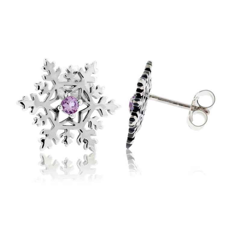 Amethyst Center Snowflake Post Earrings - Park City Jewelers