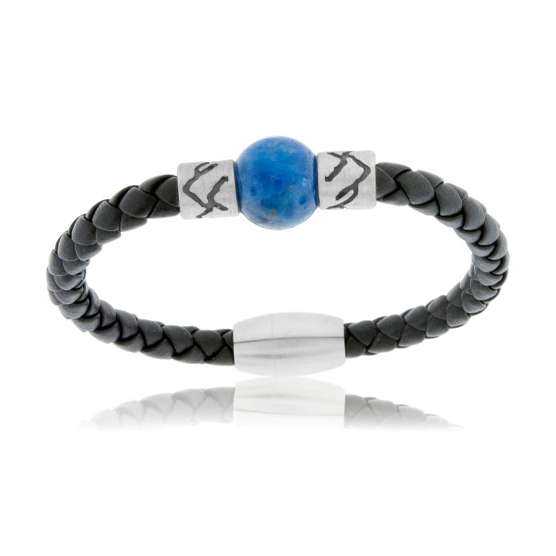Apatite & Mountain Bead on Woven Leather Sterling Silver Bracelet - Park City Jewelers