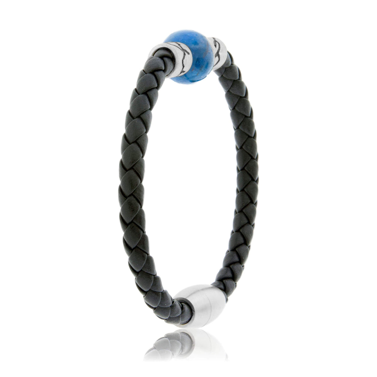 Apatite & Mountain Bead on Woven Leather Sterling Silver Bracelet - Park City Jewelers