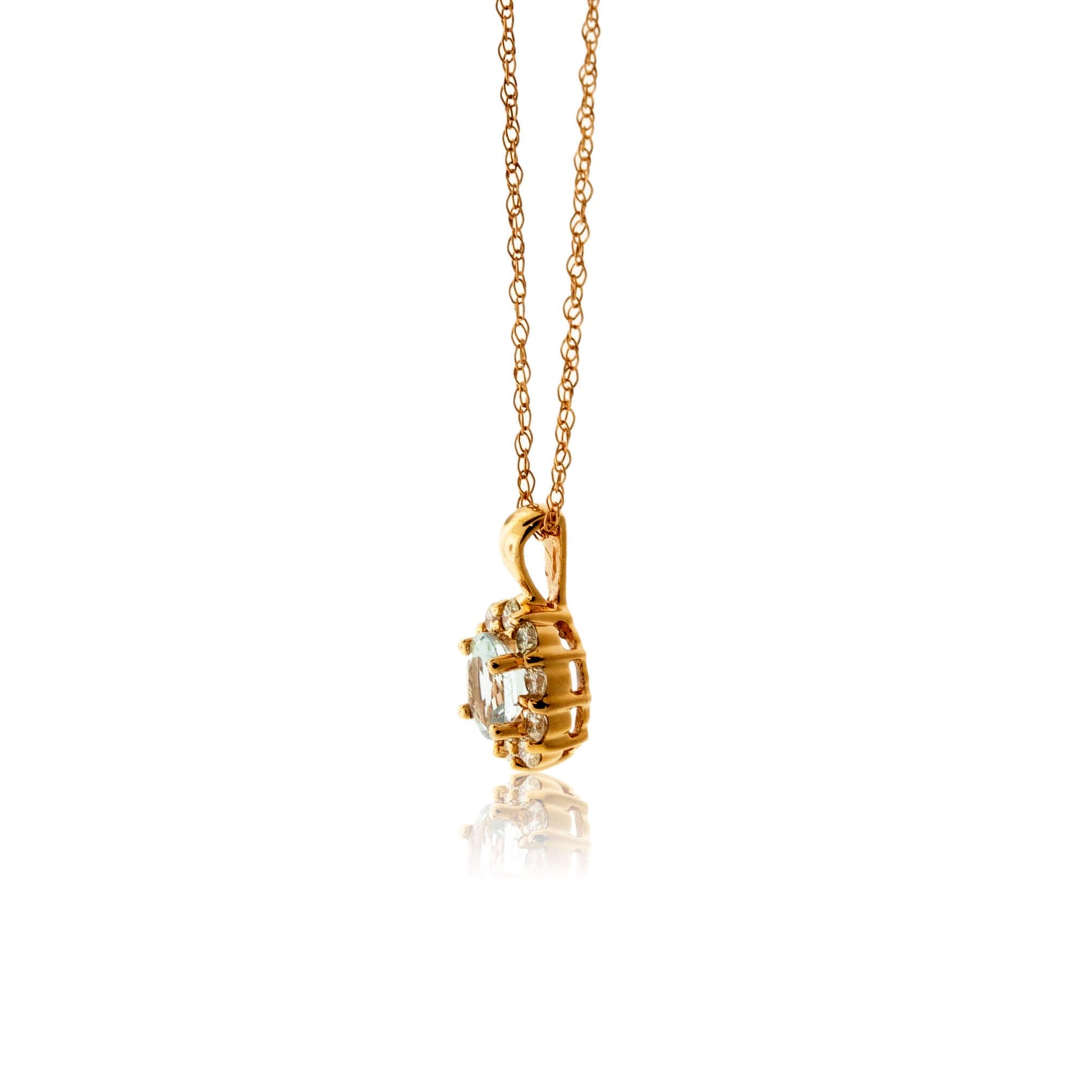 Aquamarine & Diamond Classic Halo Pendant - Park City Jewelers