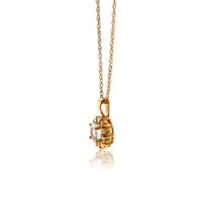 Aquamarine & Diamond Classic Halo Pendant - Park City Jewelers