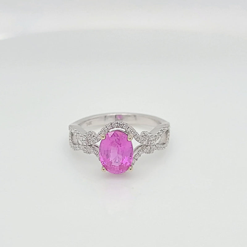 Oval Pink Sapphire with Diamond Accent Ring