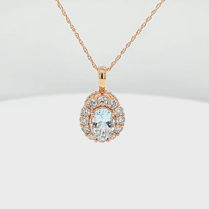 Oval Aquamarine & Diamond Classic Halo Pendant