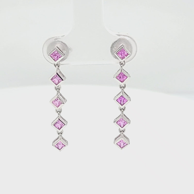 Pink Sapphire Dangle Style Earrings