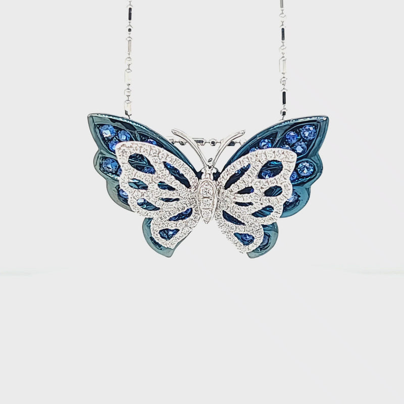 Fluttering Winged Butterfly Sapphire & Diamond Pendant